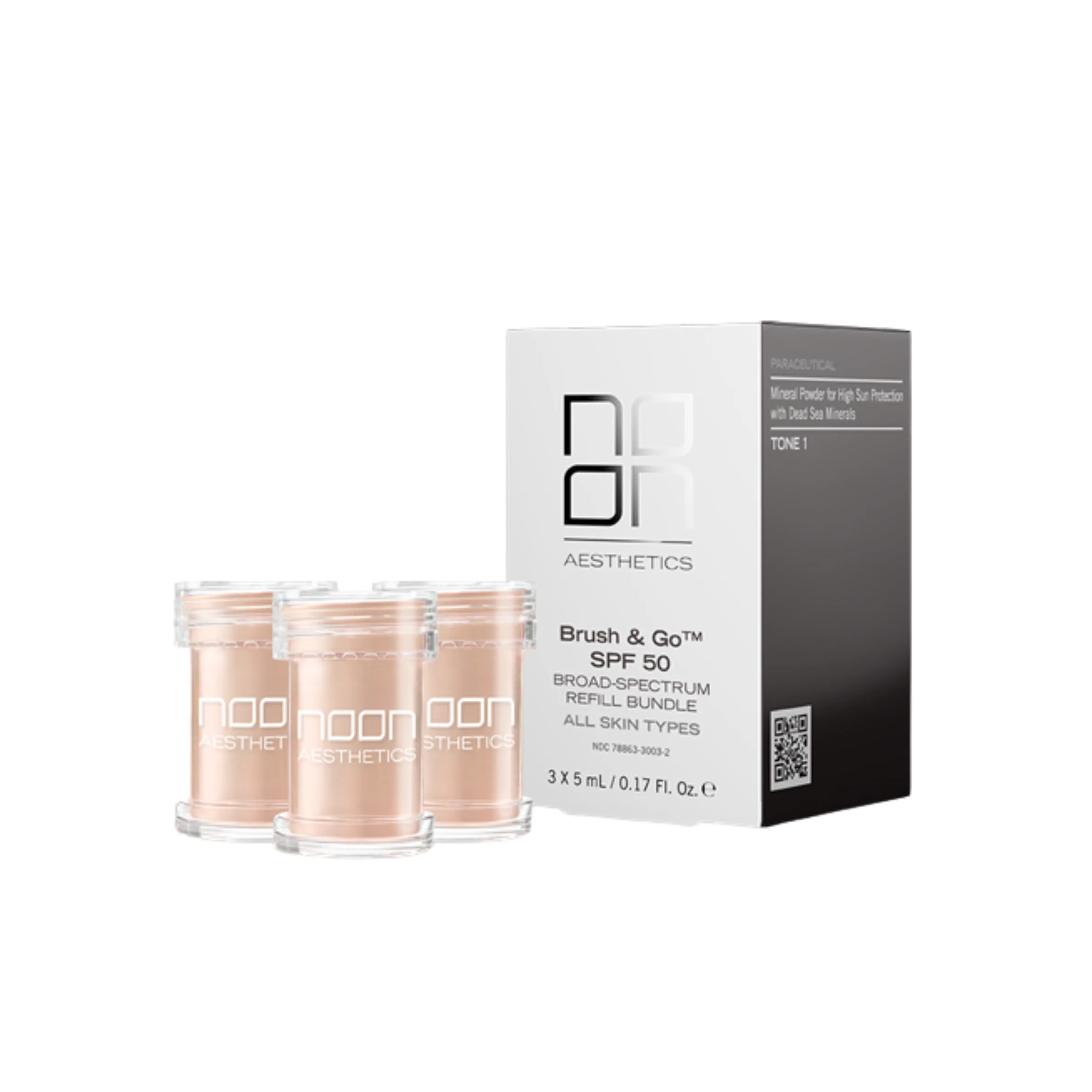 Noon Aesthetics Brush & Go SPF 50 apsauga nuo saulės visų tipų odai (šepetėlio papildymas) 3x5 g