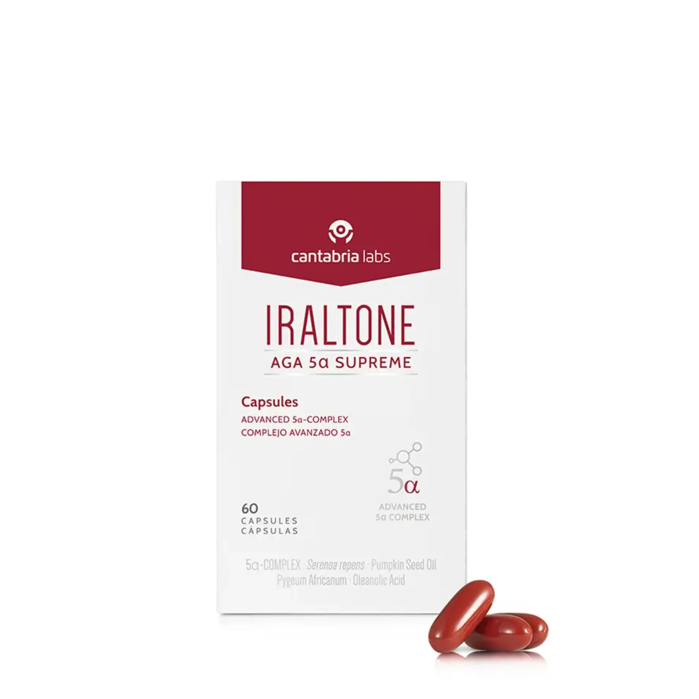Cantabria Labs Iraltone AGA 5 Alfa Supreme Capsules maisto papildas plaukams 60 kapsulių