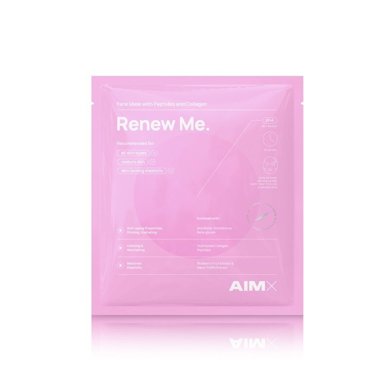 Greito poveikio „Anti-aging“ veido kaukė su peptidais ir kolagenu AIMX „Renew Me“ 1 vnt x 30 g