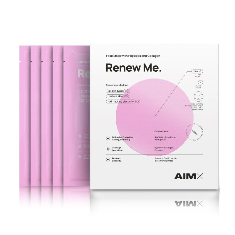 Greito poveikio „Anti-aging“ veido kaukė su peptidais ir kolagenu AIMX „Renew Me“ 5 vnt x 30 g