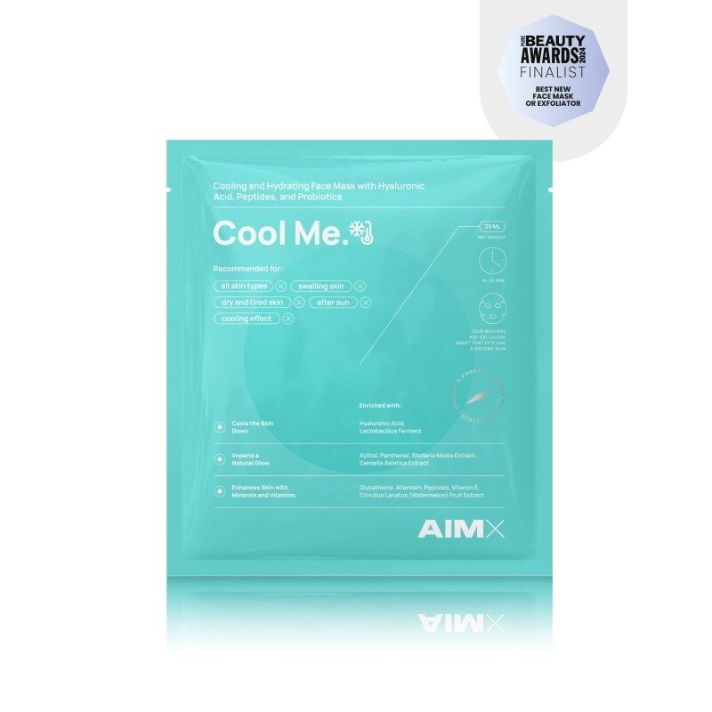 Greito poveikio intensyviai regeneruojanti ir drėkinanti lakštinė kaukė su vėsinančiu ir raminančiu poveikiu AIMX “Cool Me” 1 vnt x 30 g