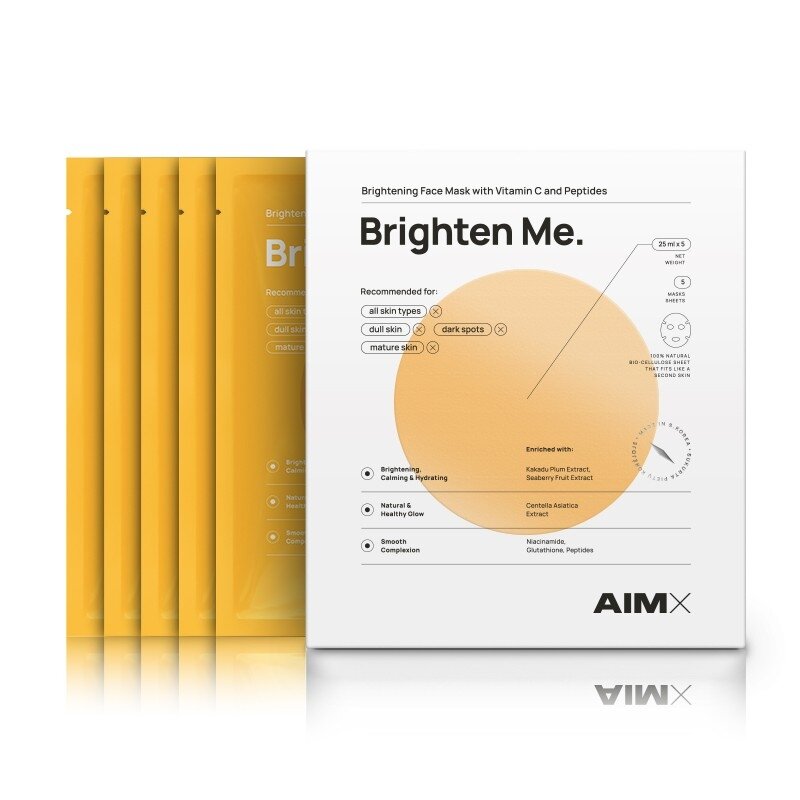 Greito poveikio skaistinanti veido kaukė su vitaminu C AIMX „Brighten Me“ 5 vnt x 30 g