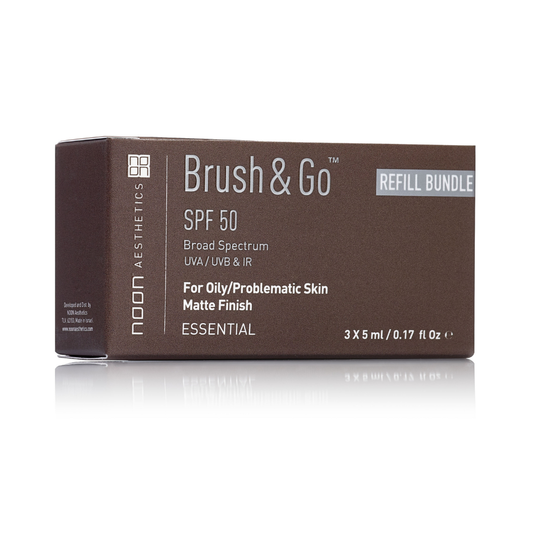 Noon Aesthetics Brush & Go SPF 50 apsauga nuo saulės riebiai, problematinei odai (šepetėlio papildymas) 3x5 g